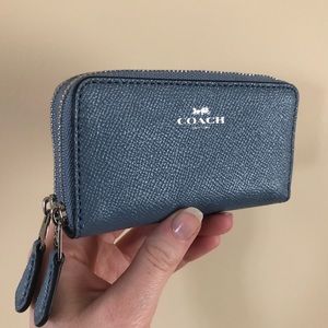 COACH zip card wallet blue leather